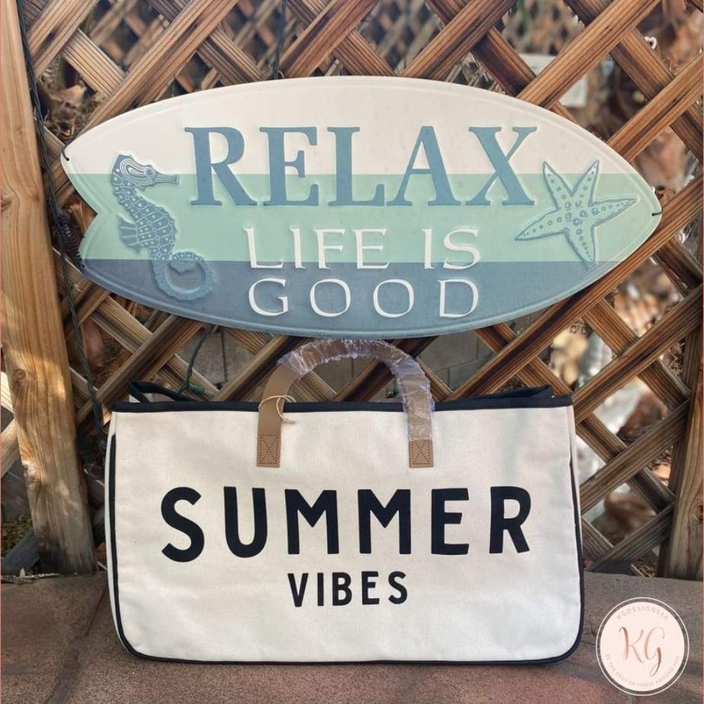 Summer Vibes Large Canvas Beach Bag Tote